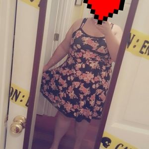 Forever 21 black & pink rose babydoll dress